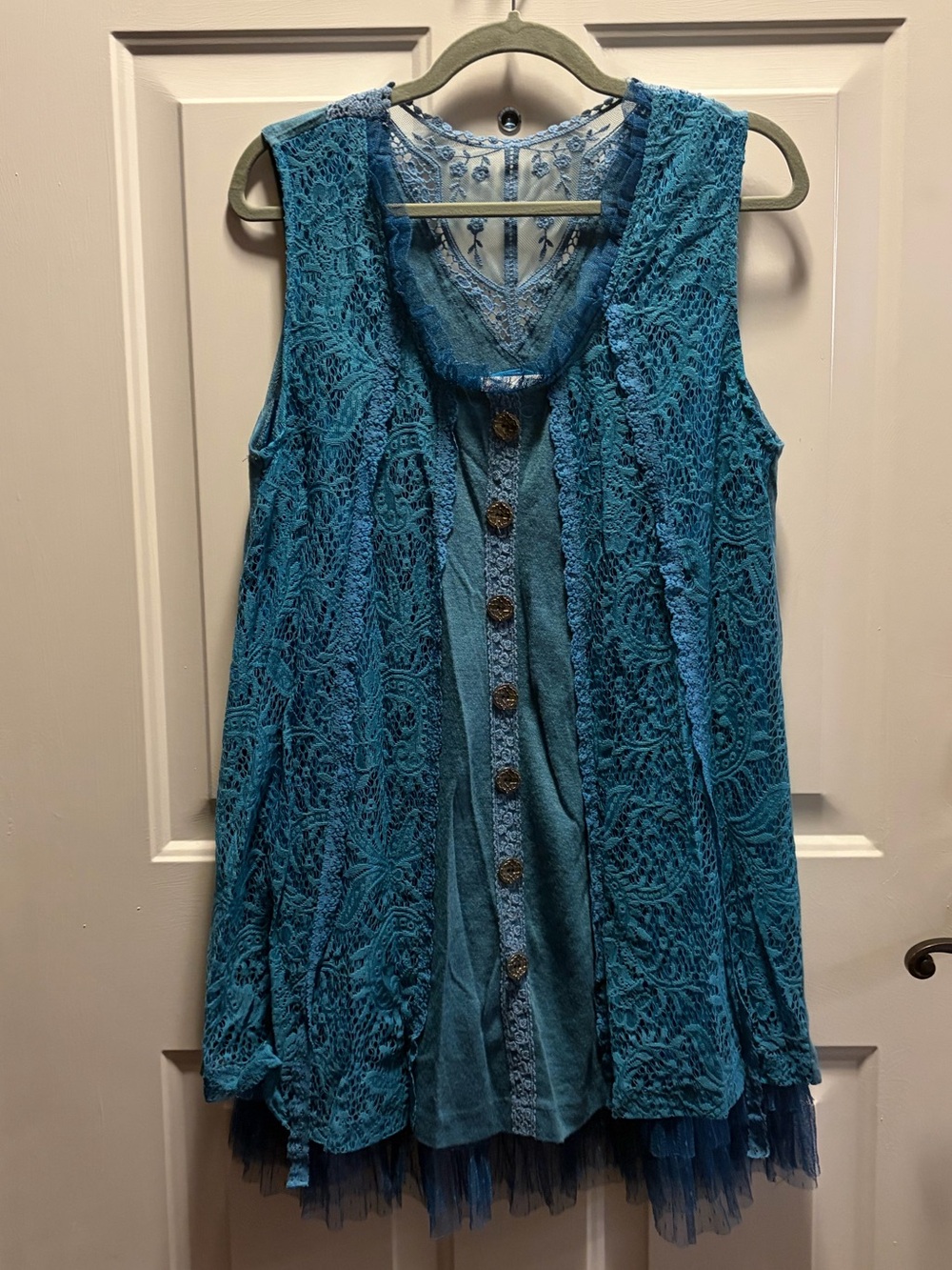 Pretty Angel Blue Lace Button-Front Tank